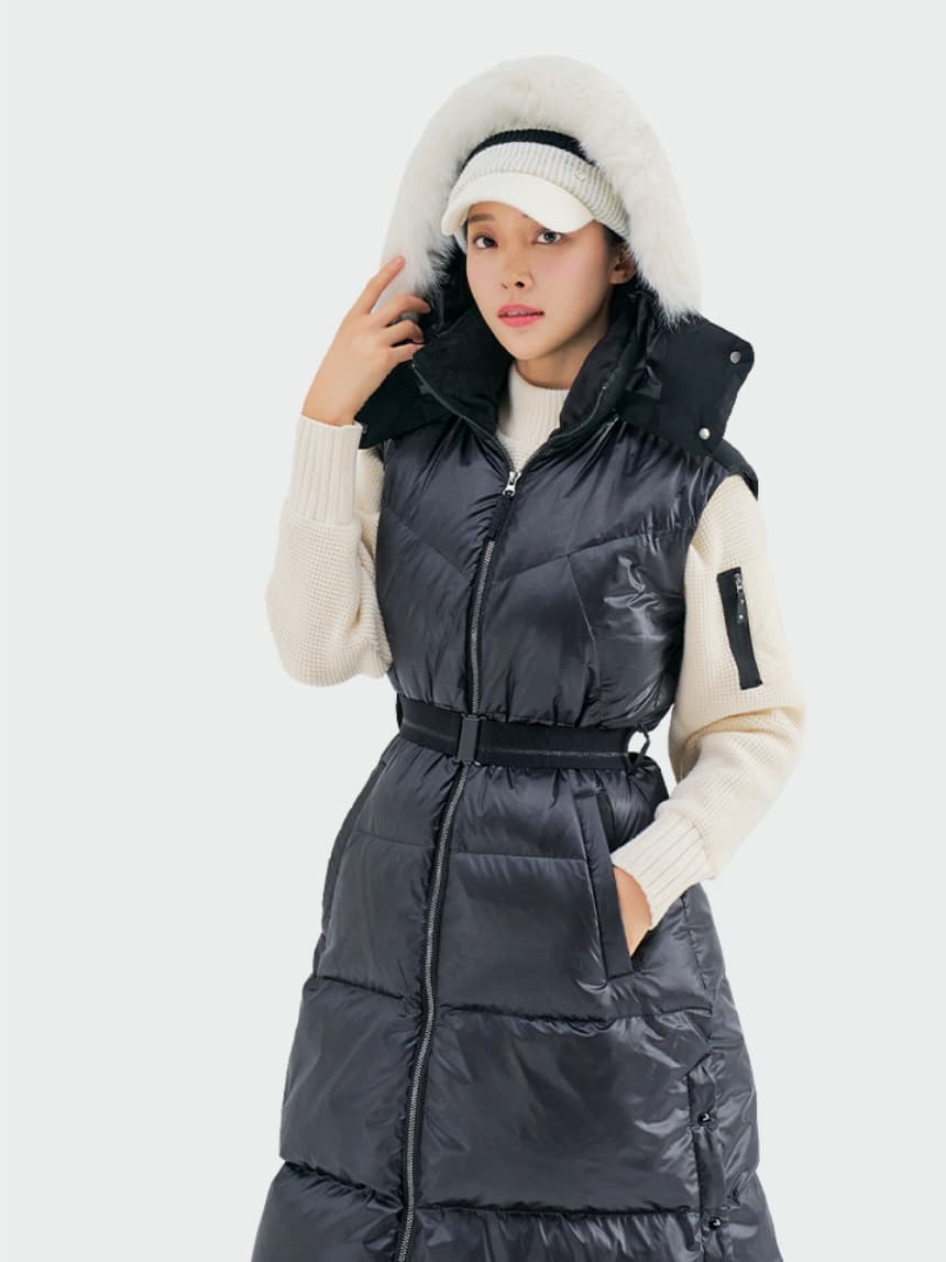 레노마 골프 여성 겨울 패딩 후드탈착 긴기장 다운베스트 M8310, 역시즌패딩, 역시즌, 롱패딩조끼, 구스다운패딩, 다운조끼, 롱다운, 후드탈부착패딩 1